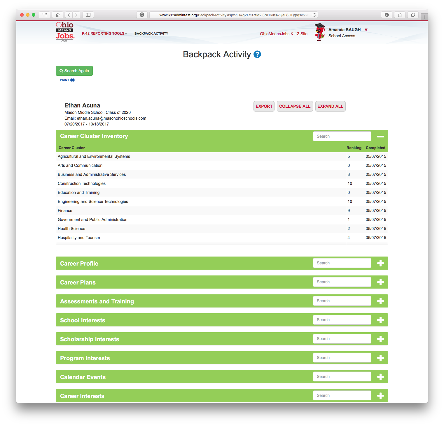 Backpack Activity Page