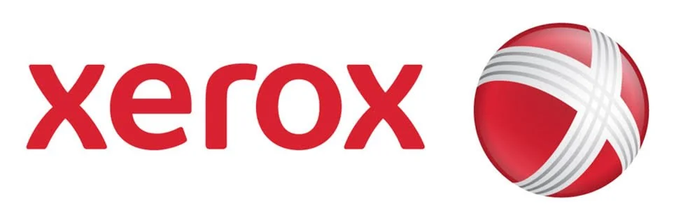 Xerox logo with red text and a red globe with gray bands.