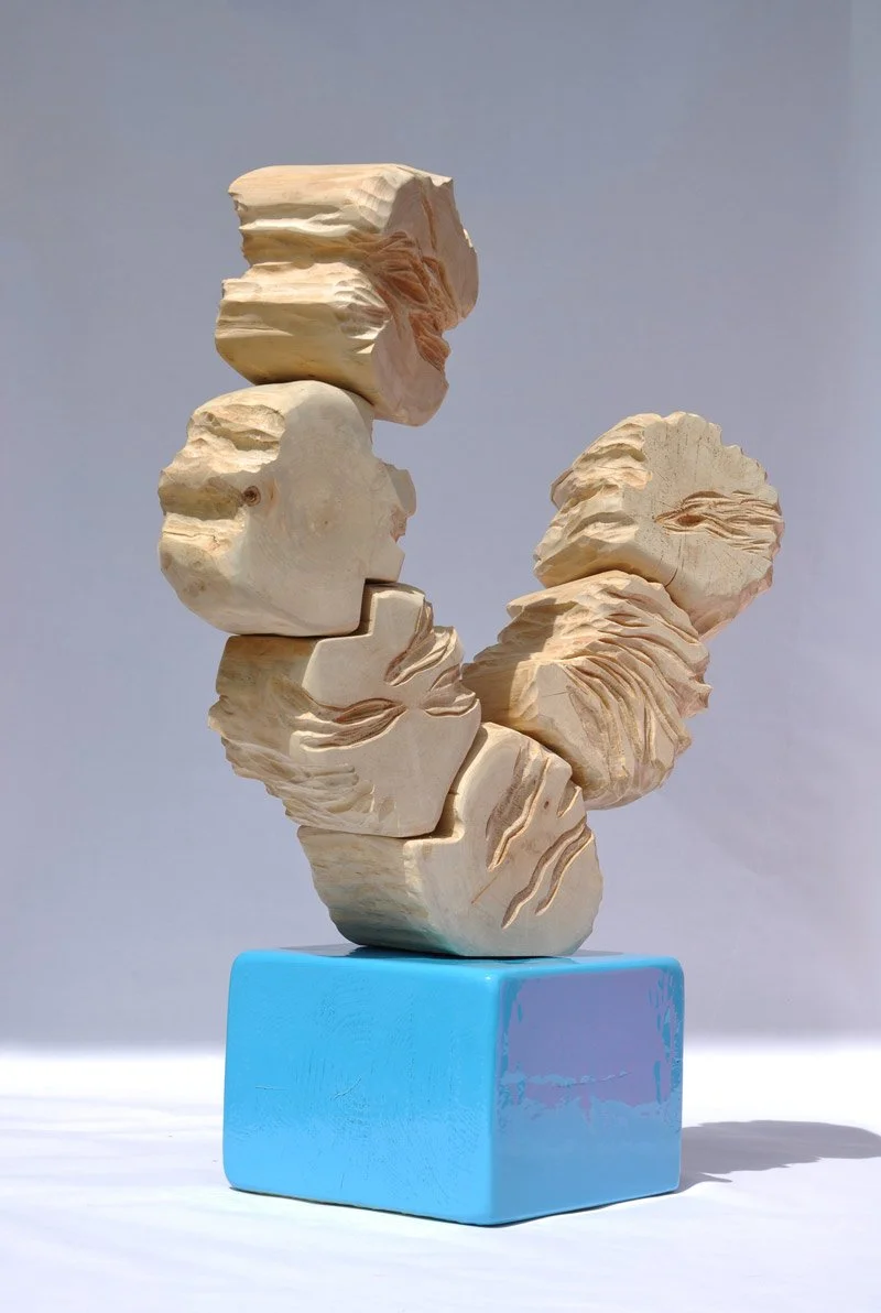  Off the grid | 2022  Birchwood sculpture, pine base, acrylic and resin.  83 x 59 x 28 cm  