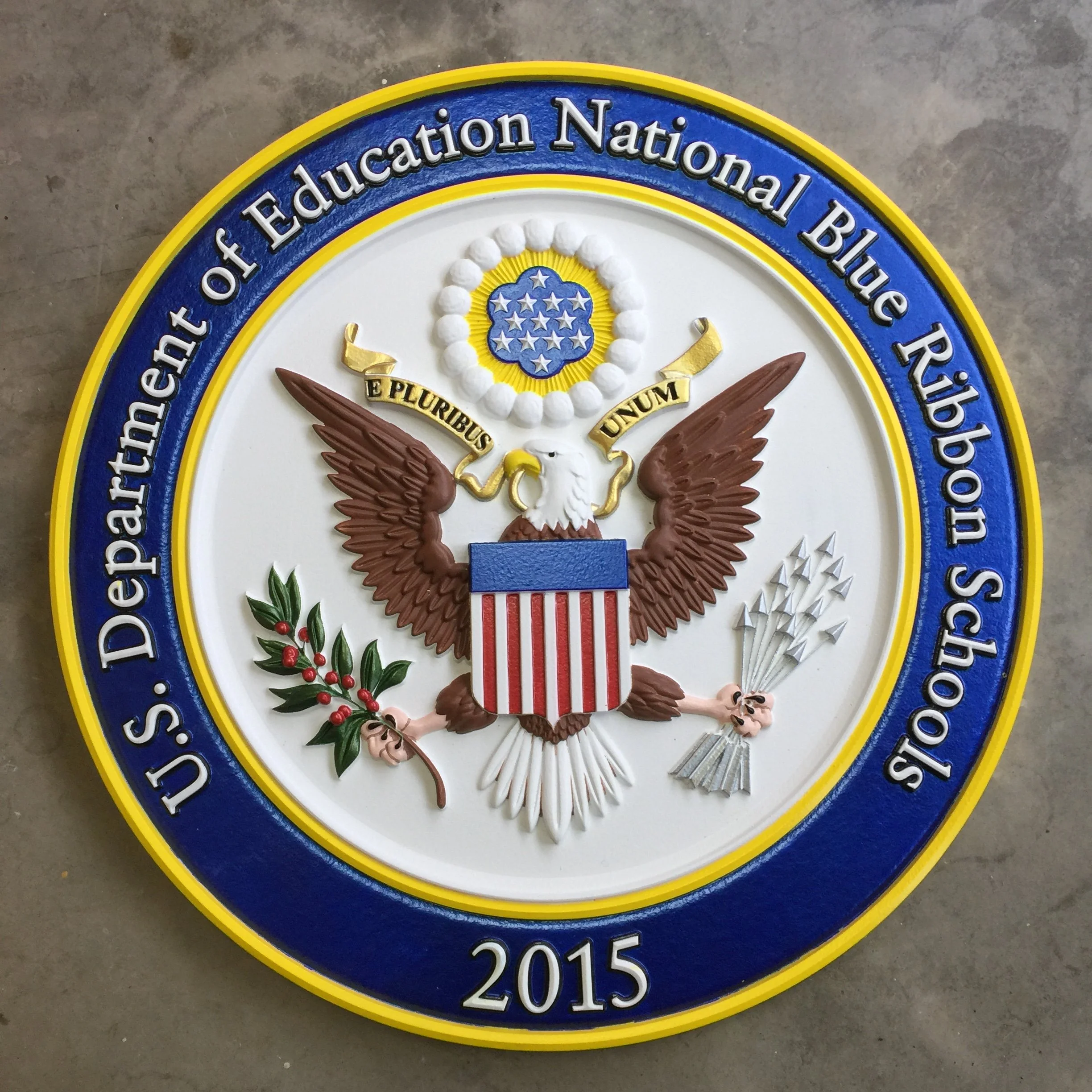 Dimensional U.S. Department of Education National Blue Ribbon Schools 2015 seal