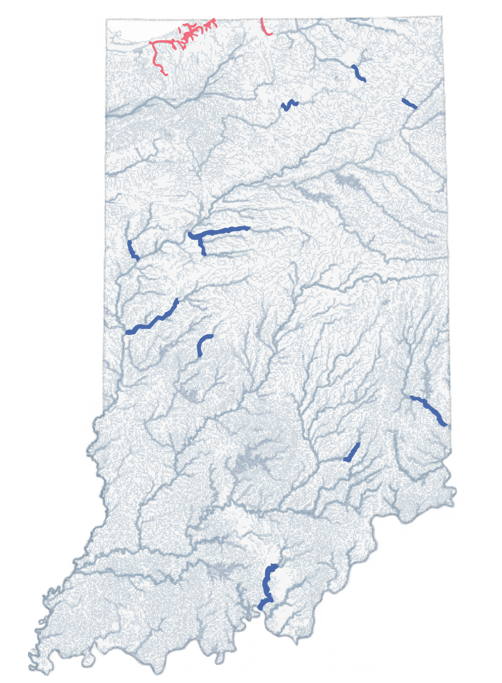 Figure 8. Salmonid streams and (INRC, 2003) waters qualiying for natural or scenic status. (Click to enlarge)