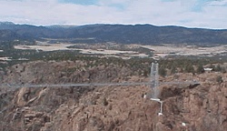 View of suspension bridge over Royal Gorge near Canon City, Colorado
