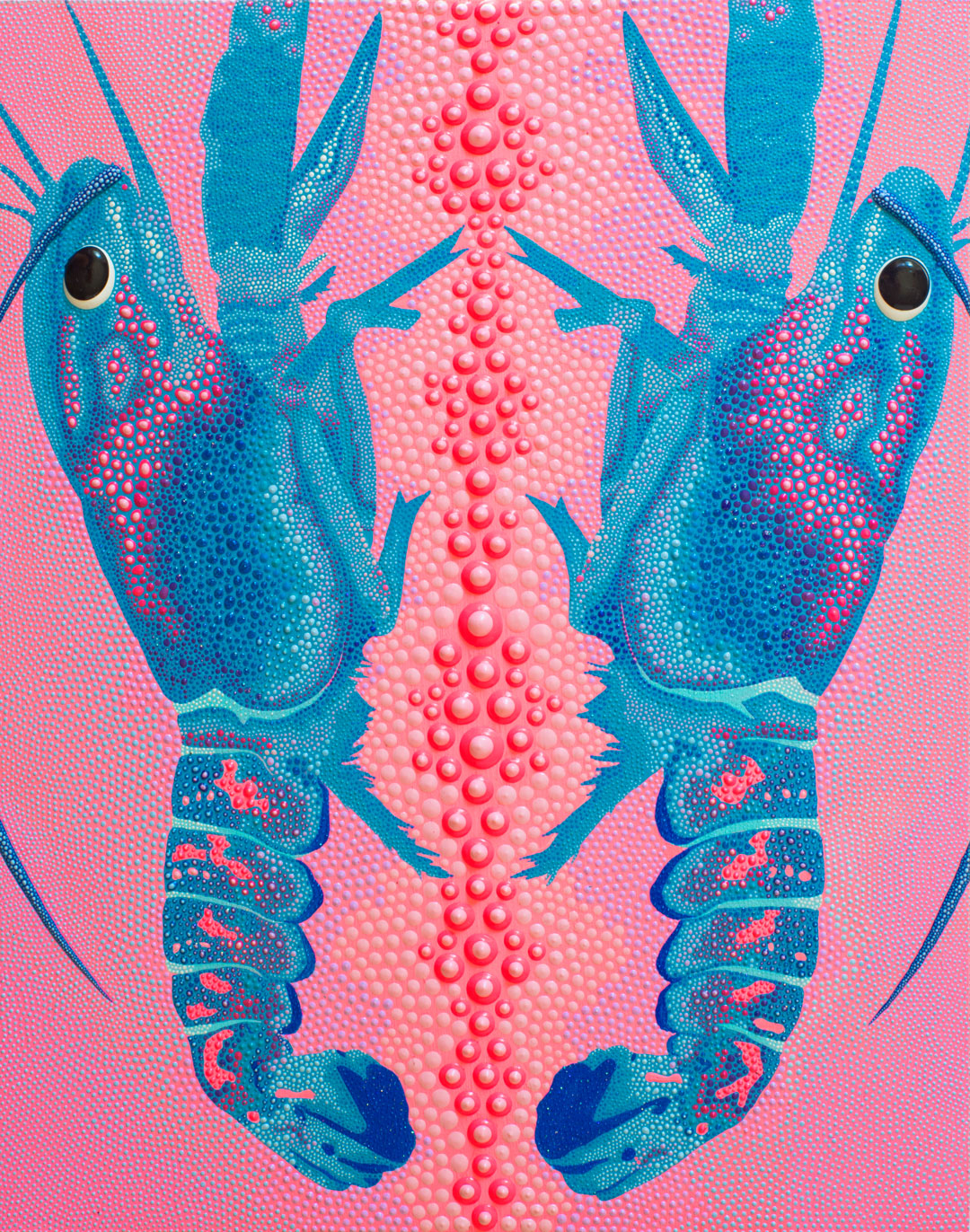 Cotton Candy Crawfish,&nbsp; 2018, acrylic, dimensional paint on wood panel, 11â x 14â