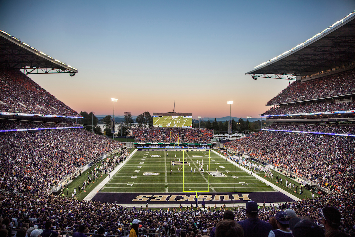 The UW Huskies clobber the Boise State Broncos 38-6 in the 2013 season opener at the newly renovated Husky Stadium in front of a sell-out crowd of 71,963 on Saturday, August 31st, 2013.