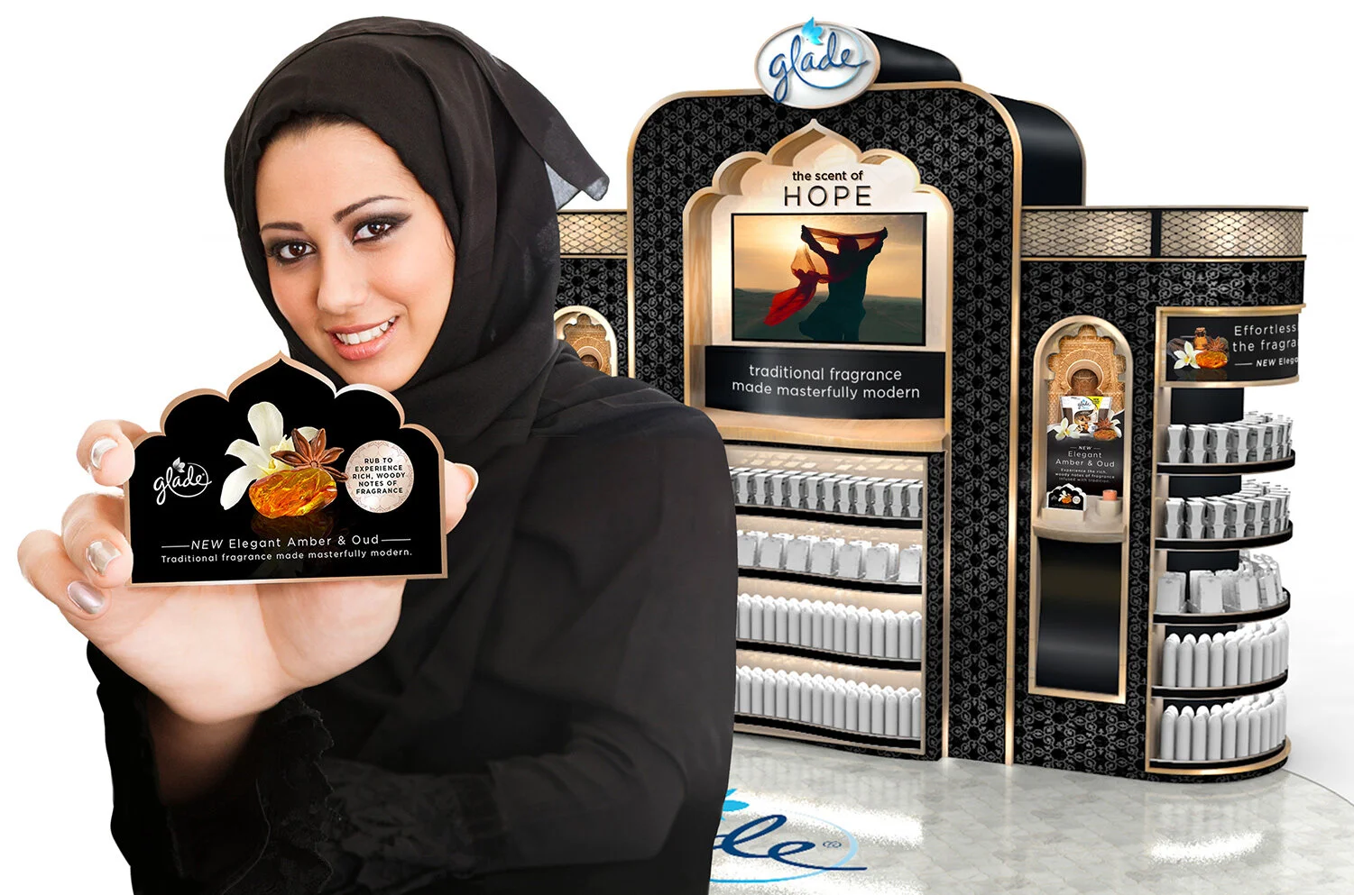  In keeping with the exclusive nature of the fragrance, we created a premium showcase display featuring scent sampling stations, video content celebrating Saudi women, and local brand ambassadors distributing scented coupons to drive trial.   