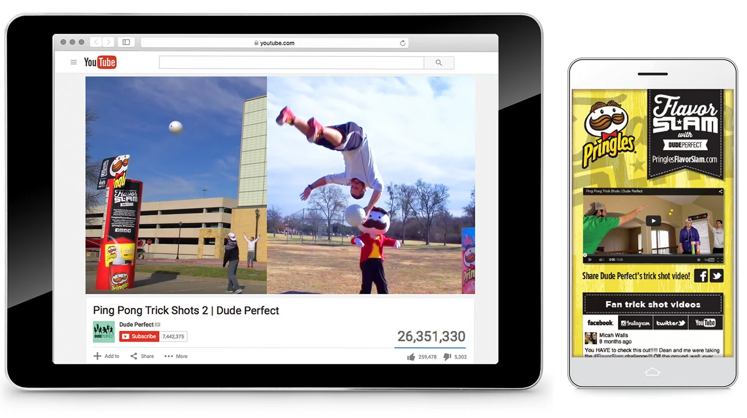   #FlavorSlam   Fans could catch all the fun on a site that featured Dude Perfect's video, and also aggregated hash-tagged fan's videos from Facebook, You Tube, Instagram and Twitter.   