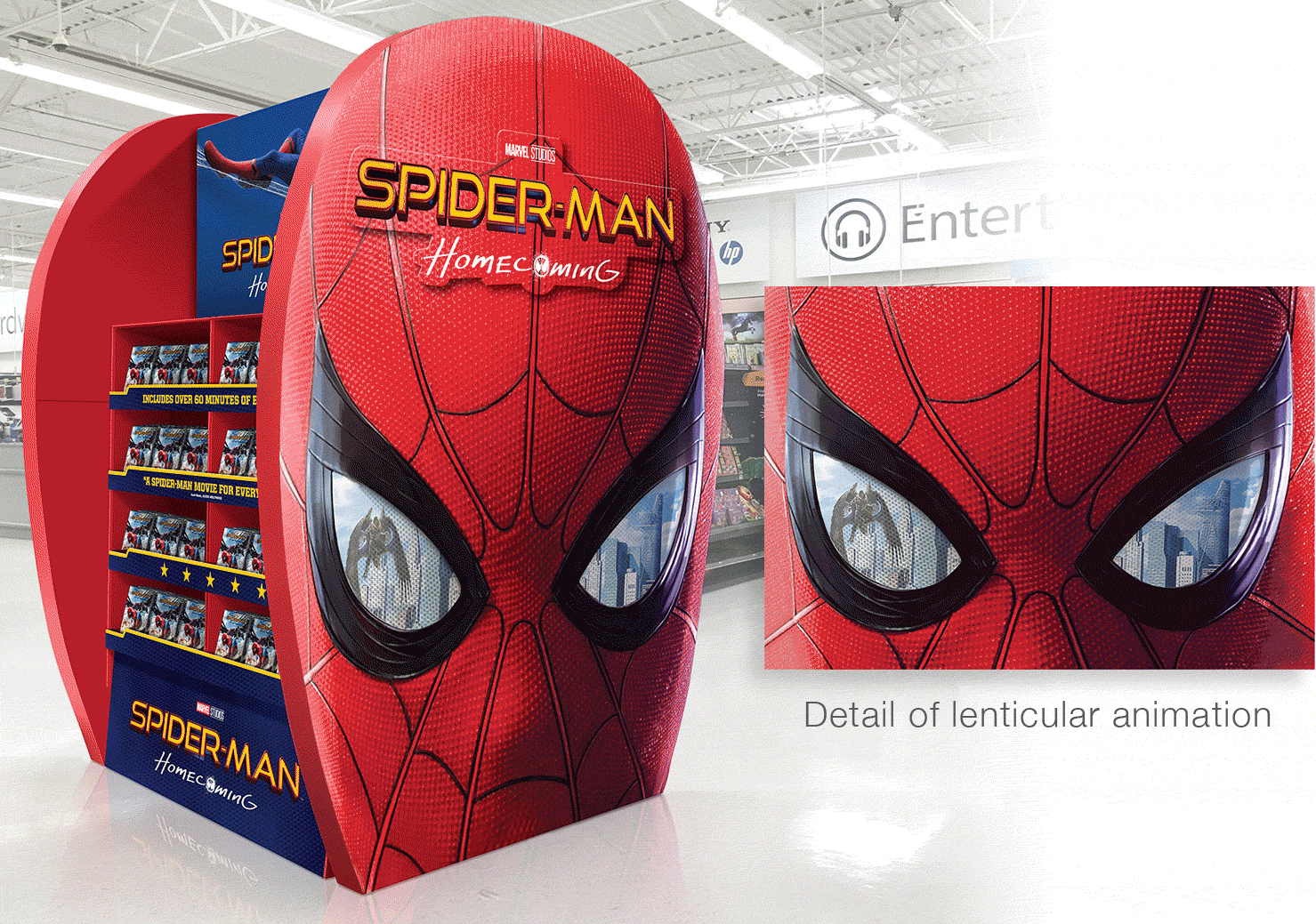  The eye catching, larger than life display features 3D lenticular printing for P.O.P. that really pops.    