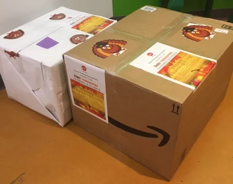 The food collected for Vanessa’s family filling two large boxes.