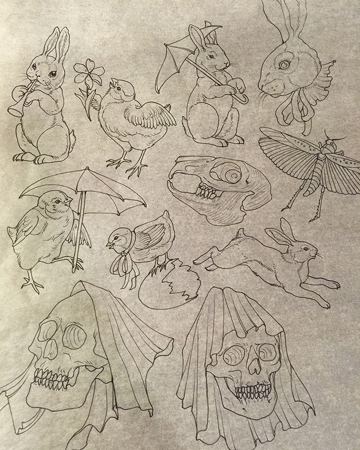 A flash sheet by Rachel Hauer, tattoo artist at East River Tattoo in Greenpoint, Brooklyn. Rachel Hauer/ East River Tattoo