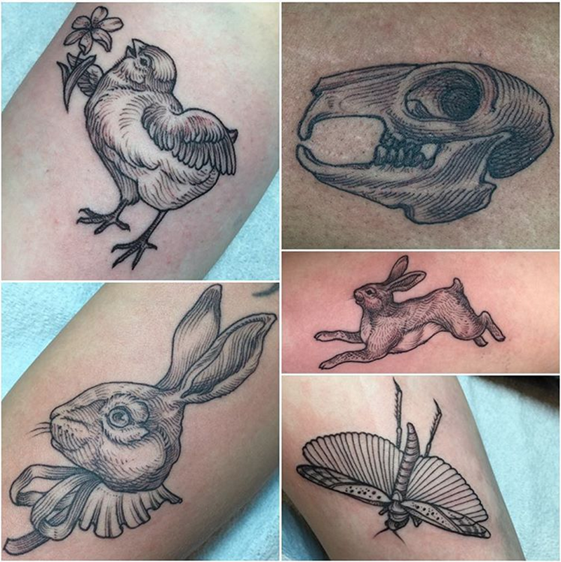 Tattoos from Artist Rachel Hauer's Easter themed flash day. Rachel Hauer/ Instagram