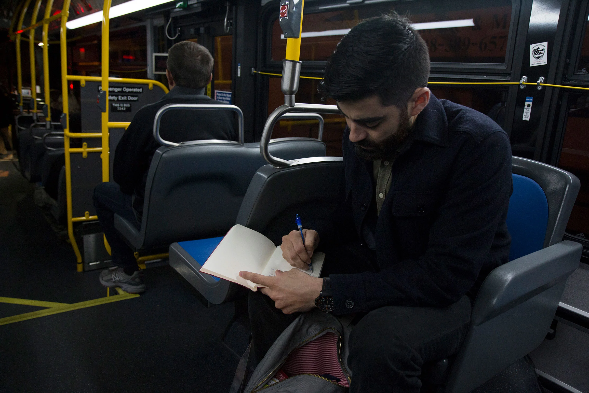 Second grade teacher, Kevin Grijalva, takes a bus in Greenpoint, Brooklyn as part of his morning commute. He wakes up at 5:30 a.m. every morning to make it to Canarsie, Brooklyn by 7 a.m. and doesn't typically get back home till around 7 p.m. "I call it the vampire life because you wake up and it is pitch black...and most teachers I know, we don’t go home until the sun sets," said Grijalva. "The daylight that we are seeing is what comes in through the classroom windows."