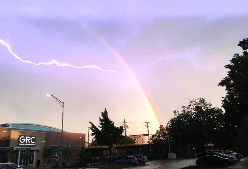 Lightening and Rainbow over Oak Park, IL July 2016 Photo by June Tanoue
