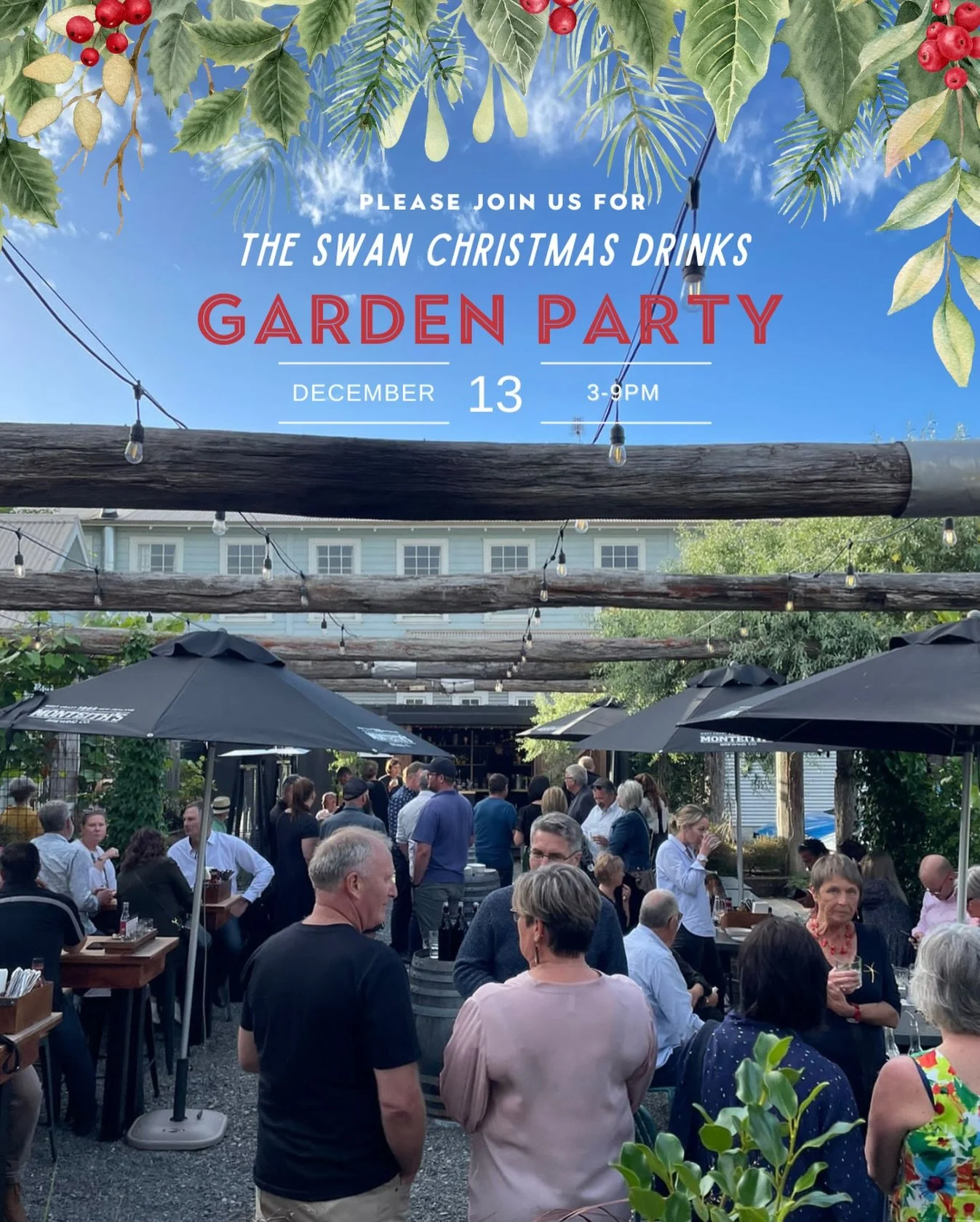 🎄 Christmas Drinks Garden Party at our place 🎄

Before the year races off, join us for an afternoon of great company, live music, and a festive toast to 2025.

Saturday 13 December | From 3pm
The Swan Garden Bar
🎶 Music legend Steve Carlin live (5