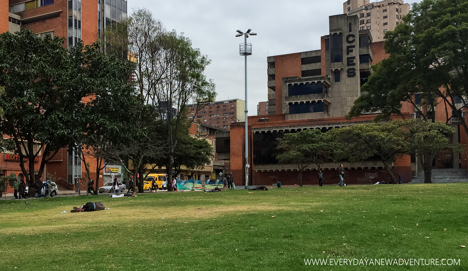 The main square/park in Bogota, and all of its homeless sleepers.