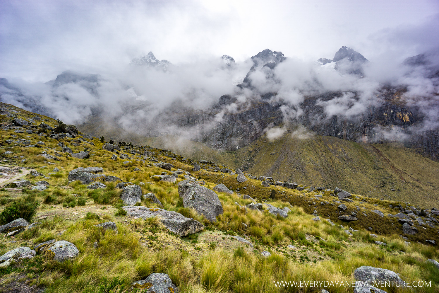 Cloudy trekking on Day 2.