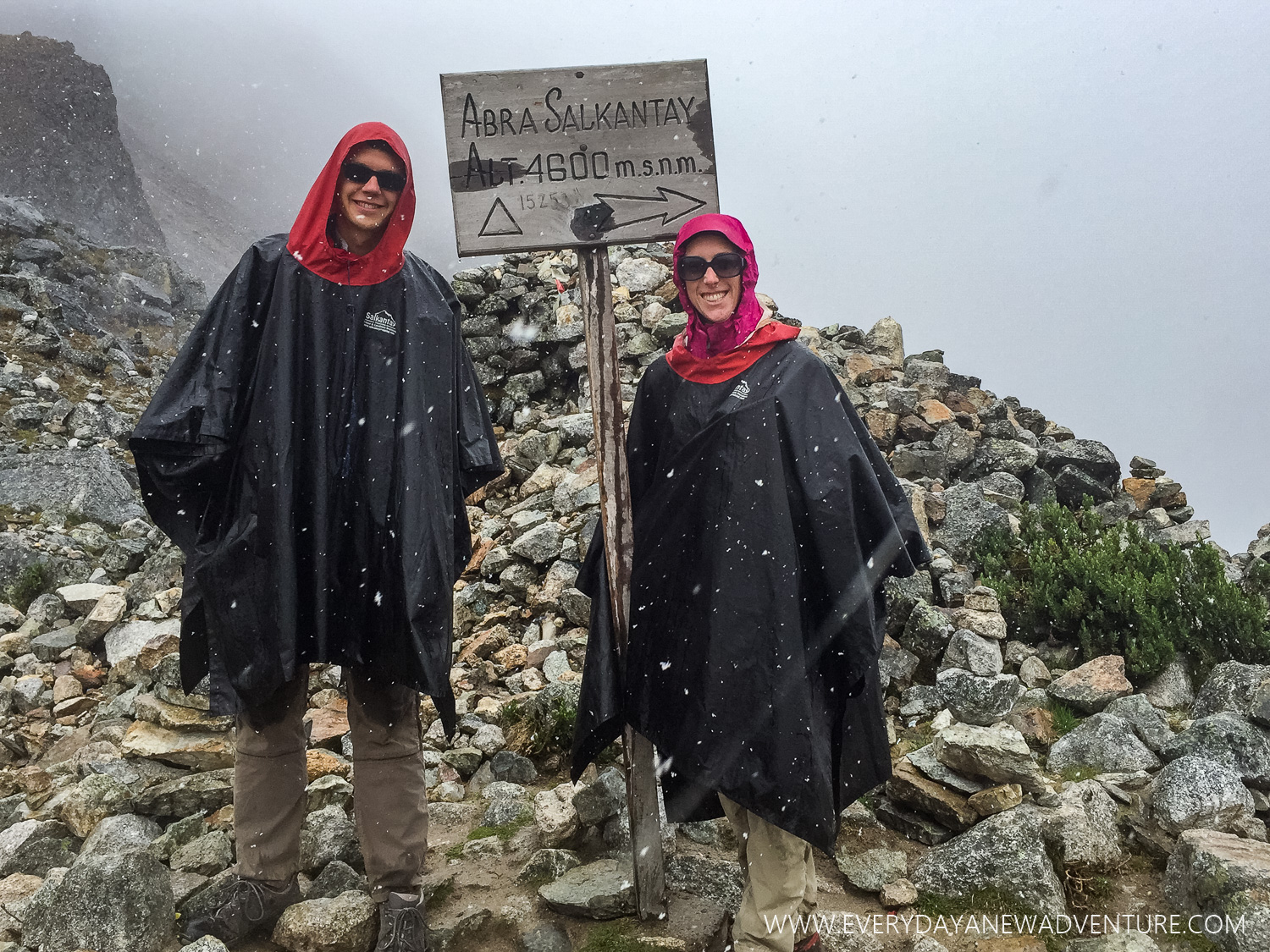 A snowy climb to the top of Salkantay Pass on a grueling Day 2.