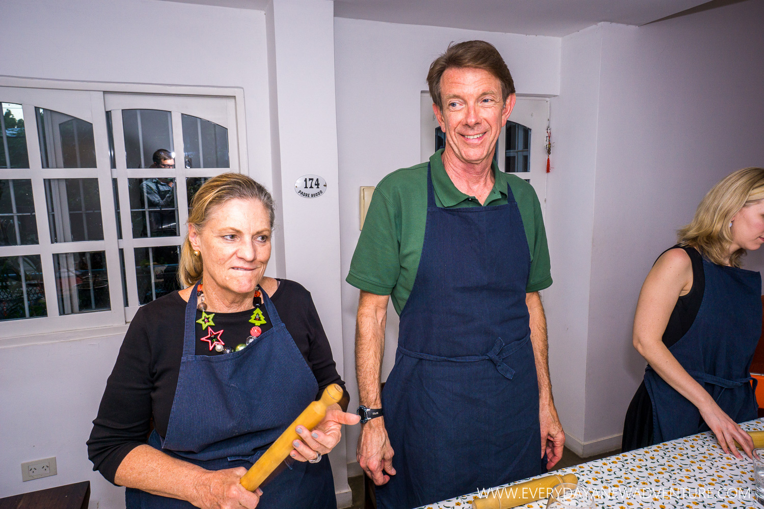 Mom showing Dad who's boss in the kitchen at our cooking class, Tierra Negra.