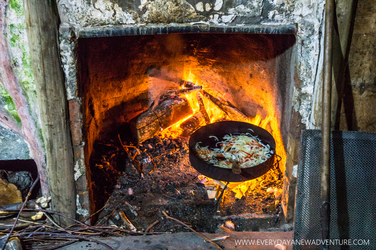Our dinner, Pollo al Disco, cooking in the fireplace!