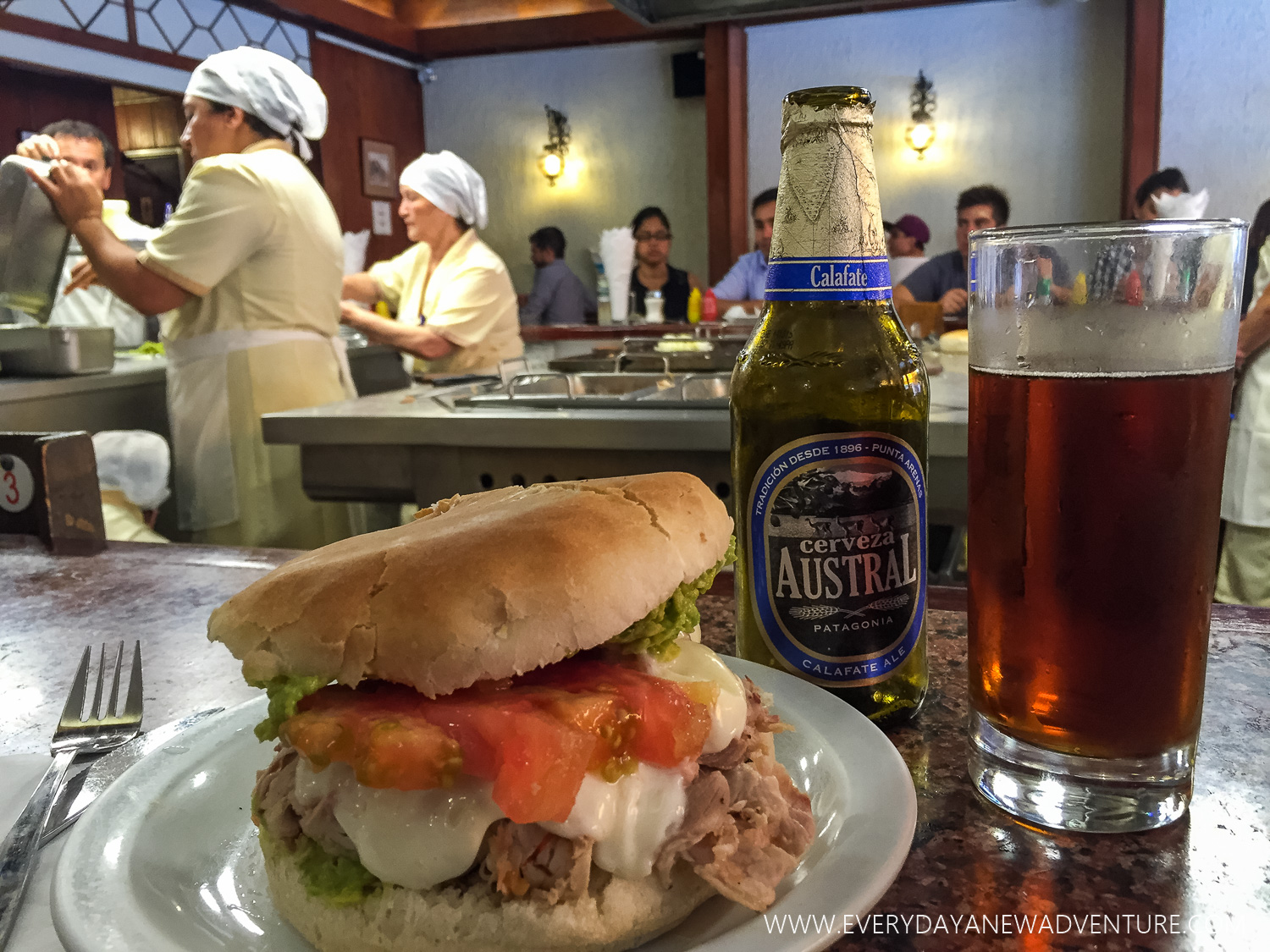 The best sandwich ever, churrasco from Fuente Alemana. That's not cheese, it's mayo! Yum!
