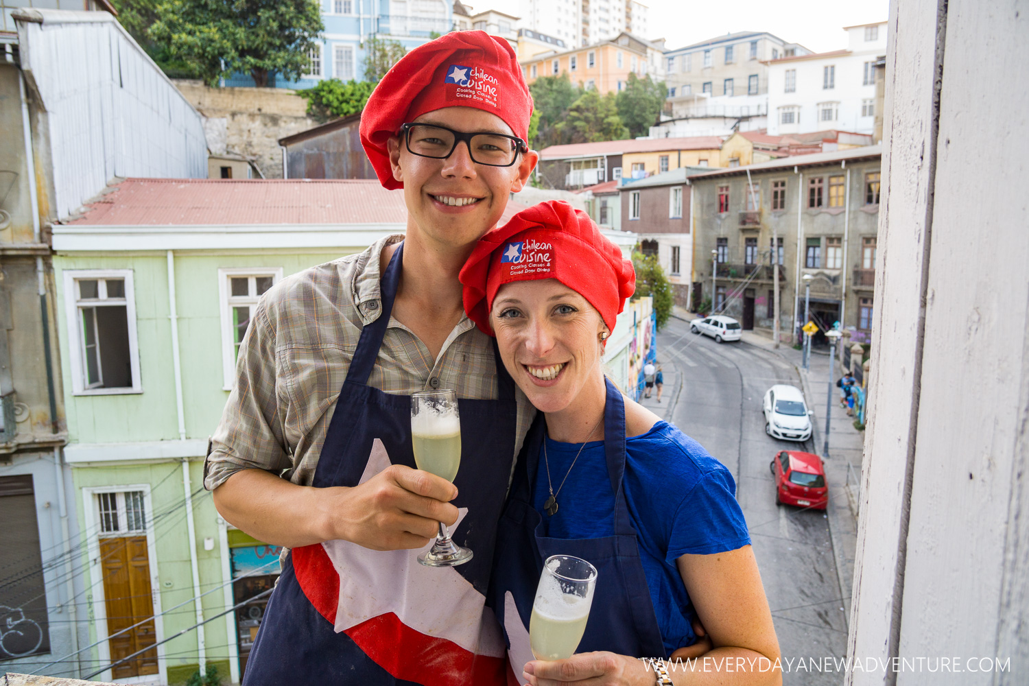 Enjoying our pisco sours during the cooking class!
