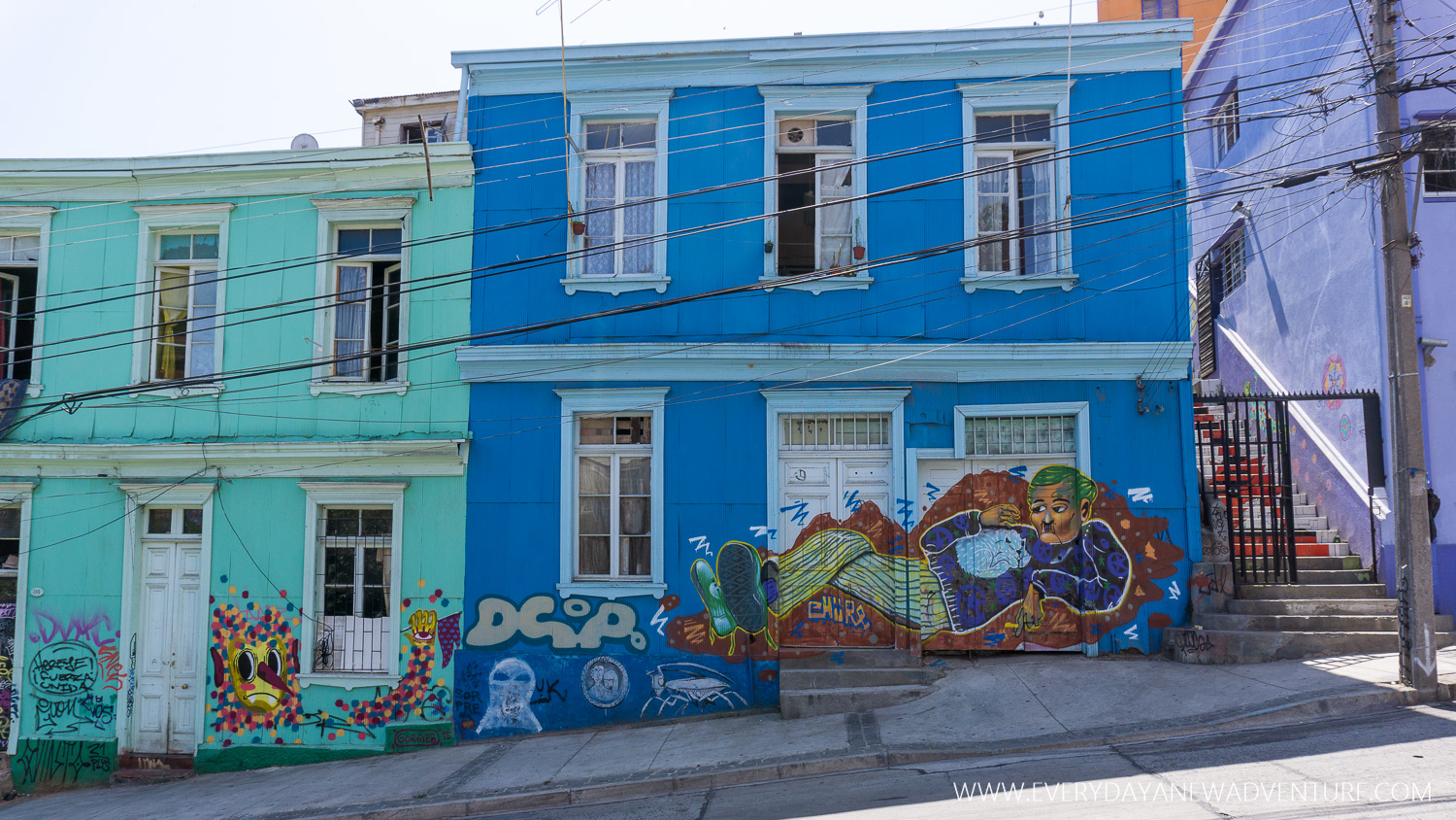 Street art was all over the colorful buildings of Valparaiso.