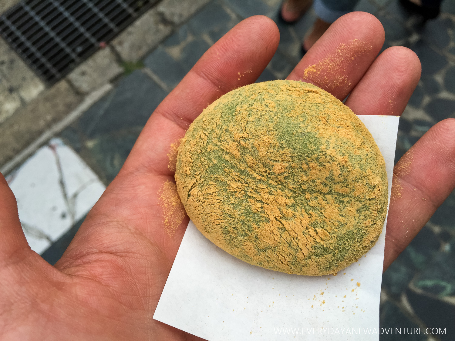 One of Jake's favorites, fresh mochi balls from Nakatanidou in Nara, Japan. They were still warm from the pounding!