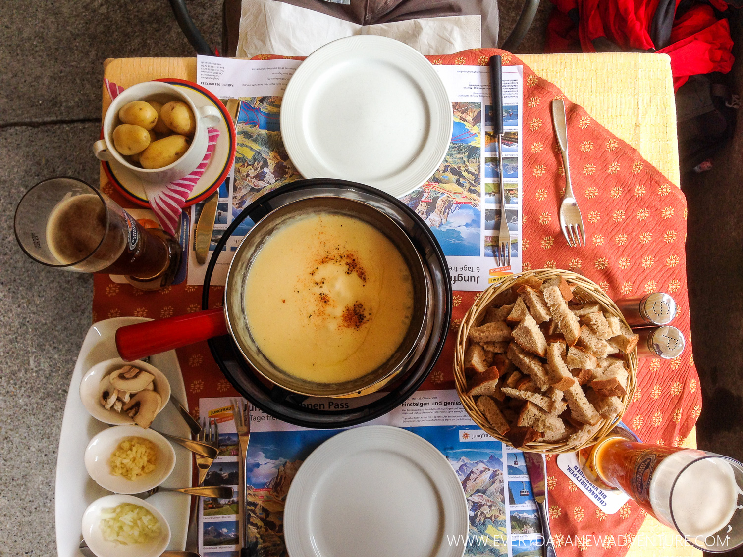 Fondue at Hotel Oberland in Lauterbrunnen. Cheesy heaven!