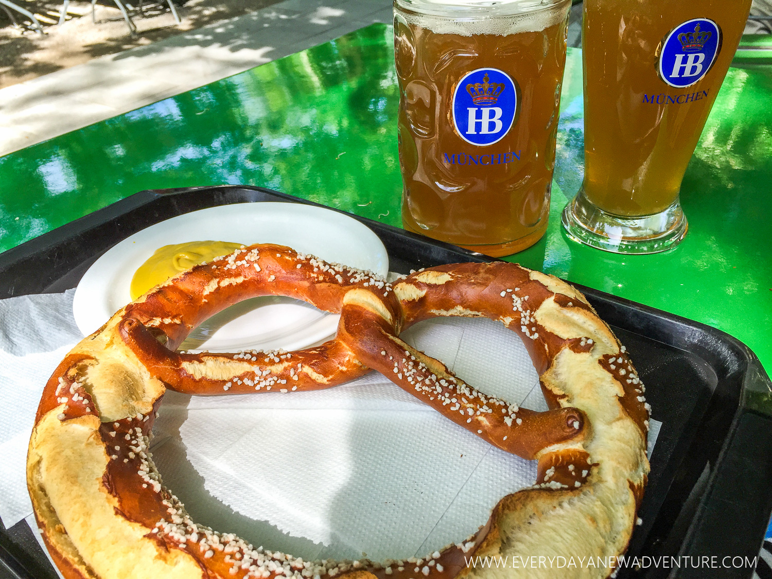The pretzels and beer at the Chinese Tower Beer Garden in Munich were so tasty!