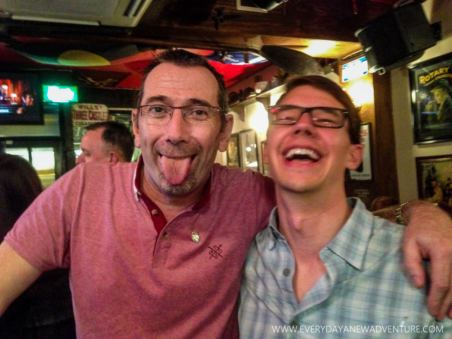 Laughing with our new friend John Meenan at Peadar O'Donnell's in Derry, Northern Ireland.