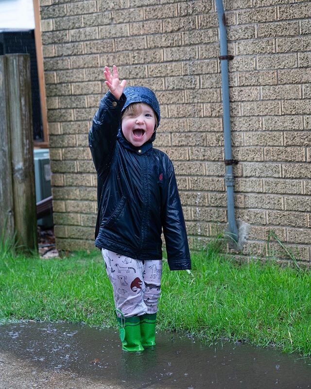 Adrienne made the most of the storm this morning with some good jammies-wearing puddle splashing! I think it's time to get a real raincoat! #adrienneabby #atleastitsnotsnow