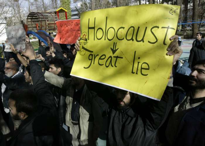 Display of Holocaust denial at a demonstration in Tehran, Iran. 2006. United Press International