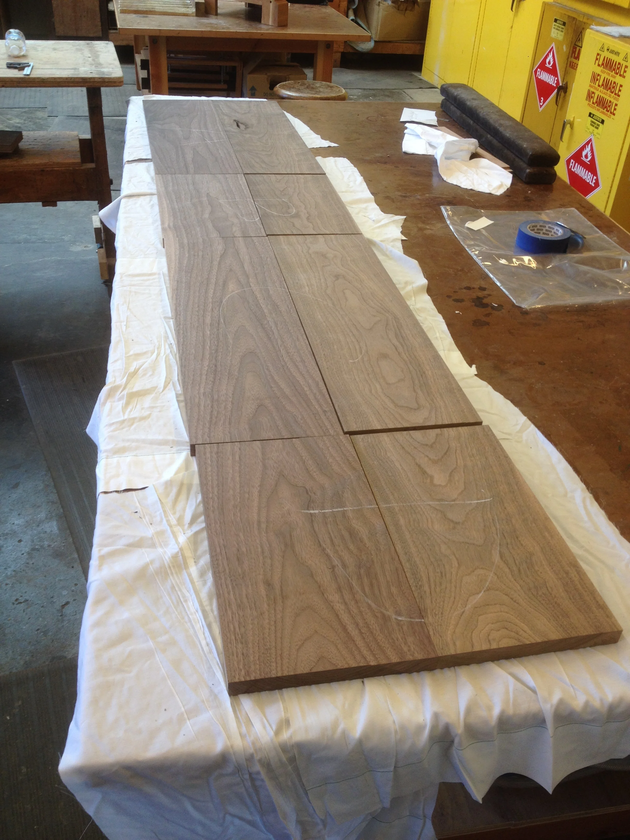 Laying out the toolbox panels to ensure a continuous grain pattern.