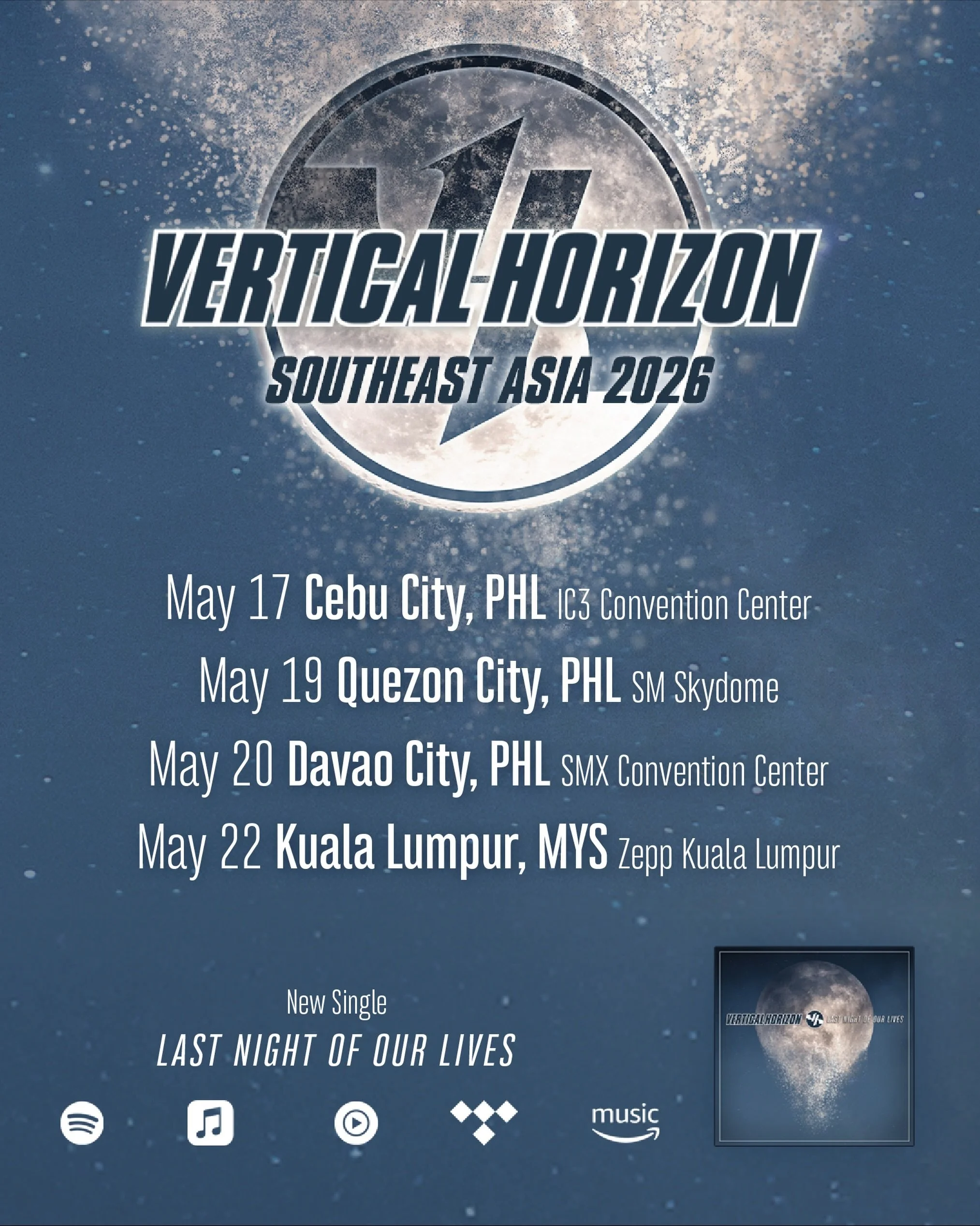 The Southeast Asia leg of our 2026 tour kicks off this Sunday!

The Philippines 🇵🇭 and Malaysia 🇲🇾 &mdash; We can&rsquo;t wait to see you!

Tickets 🎫: verticalhorizon.com