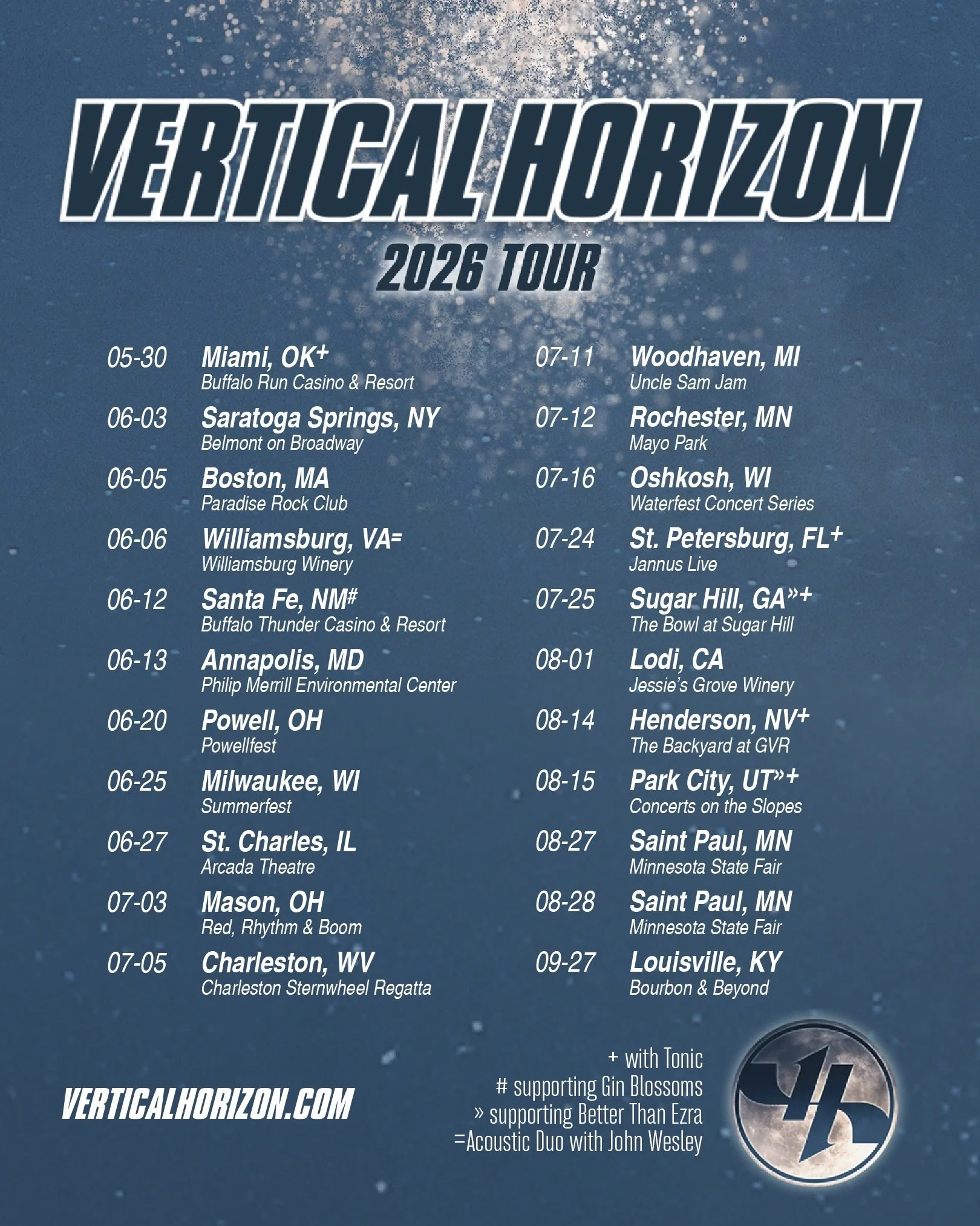 Check out our updated tour schedule to see if we&rsquo;re coming to an area near you!

Tickets and VIP passes are available in the link in our bio. #verticalhorizon
