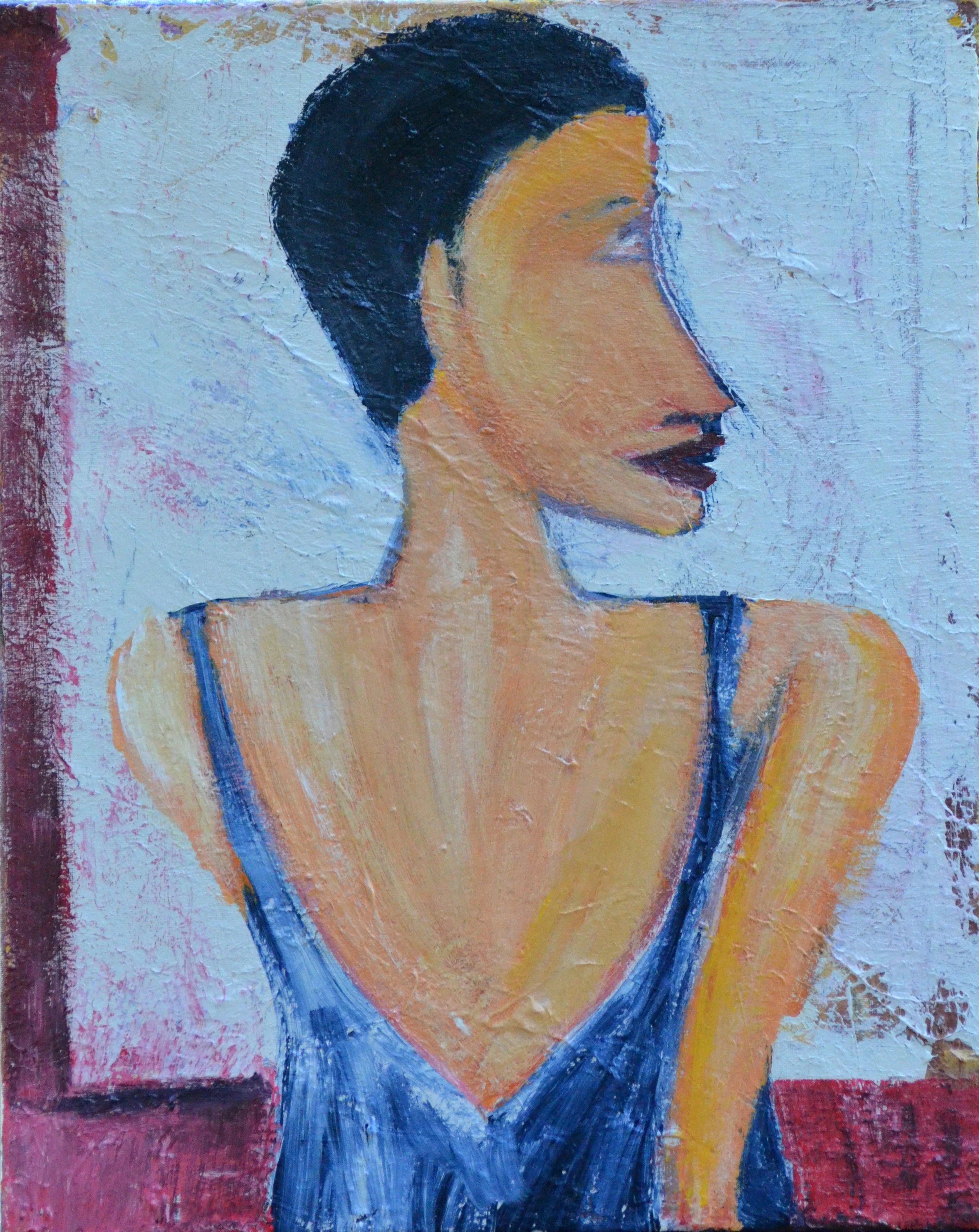 Woman in Blue Dress (2016, acrylic, 16 by 20)