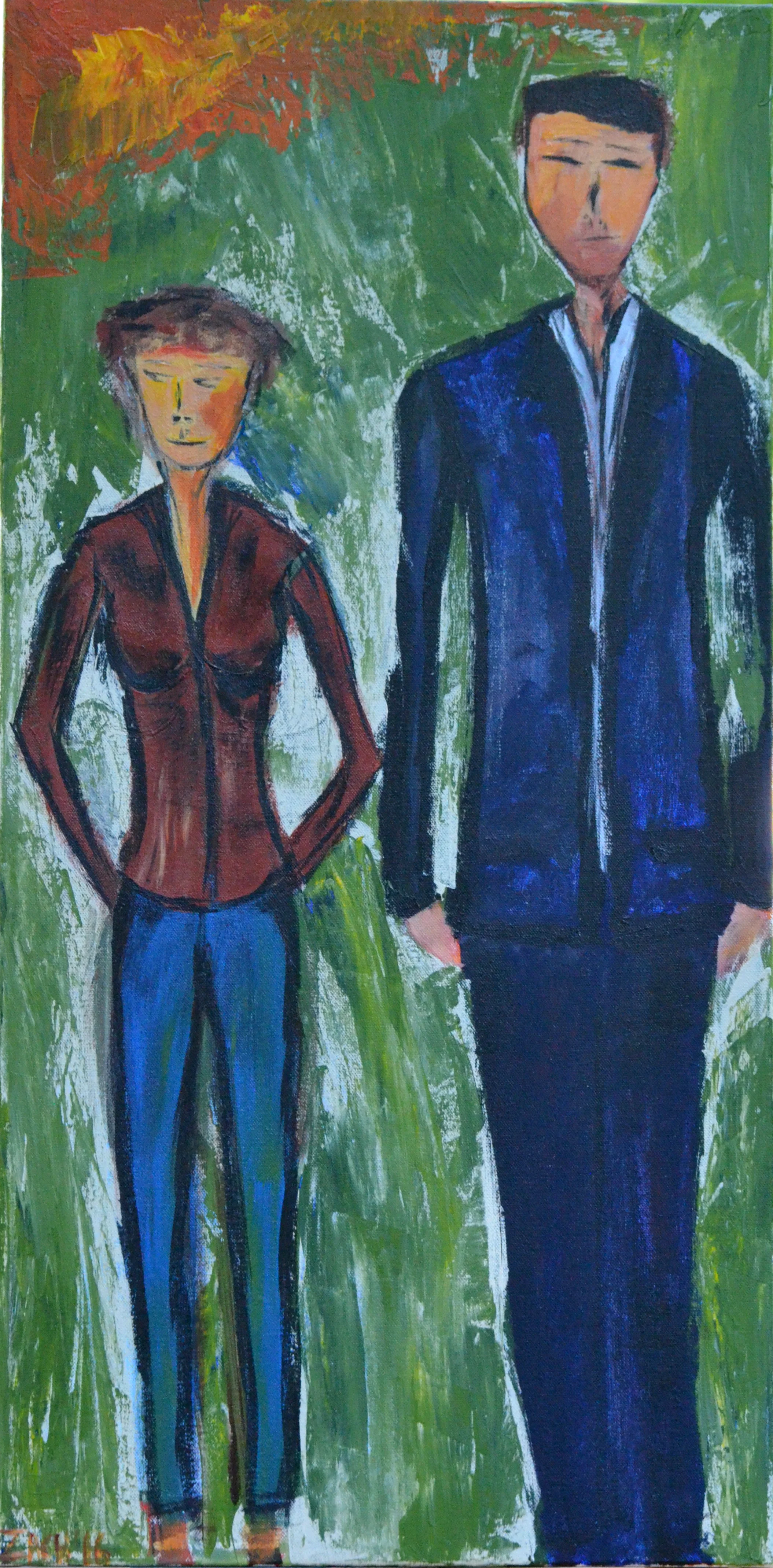 Couple in the Park (2016, acrylic, 15 by 30)