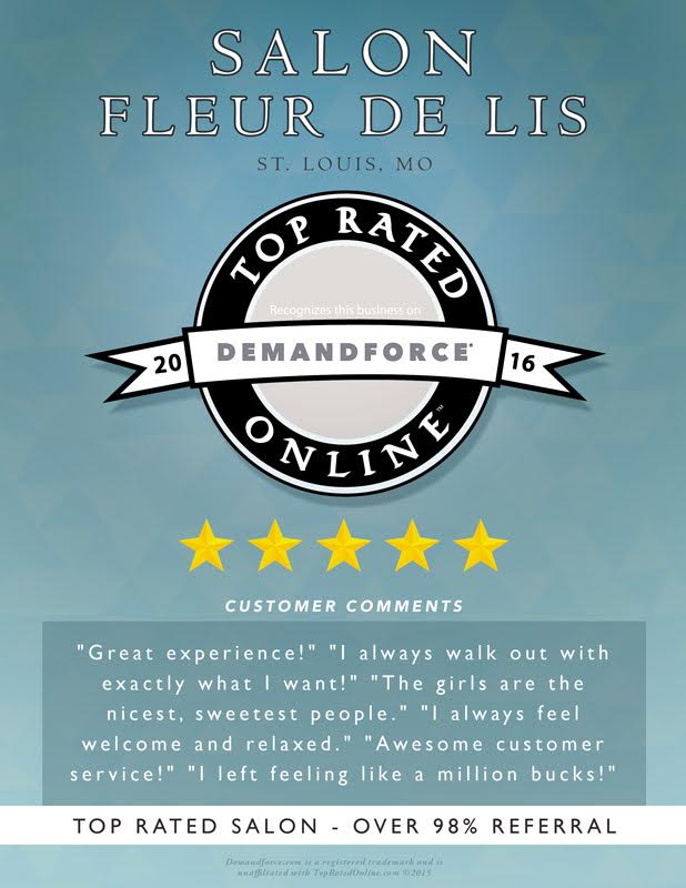 We are a top rated Demandforce salon in St. Louis with a referral rating of over 98%!