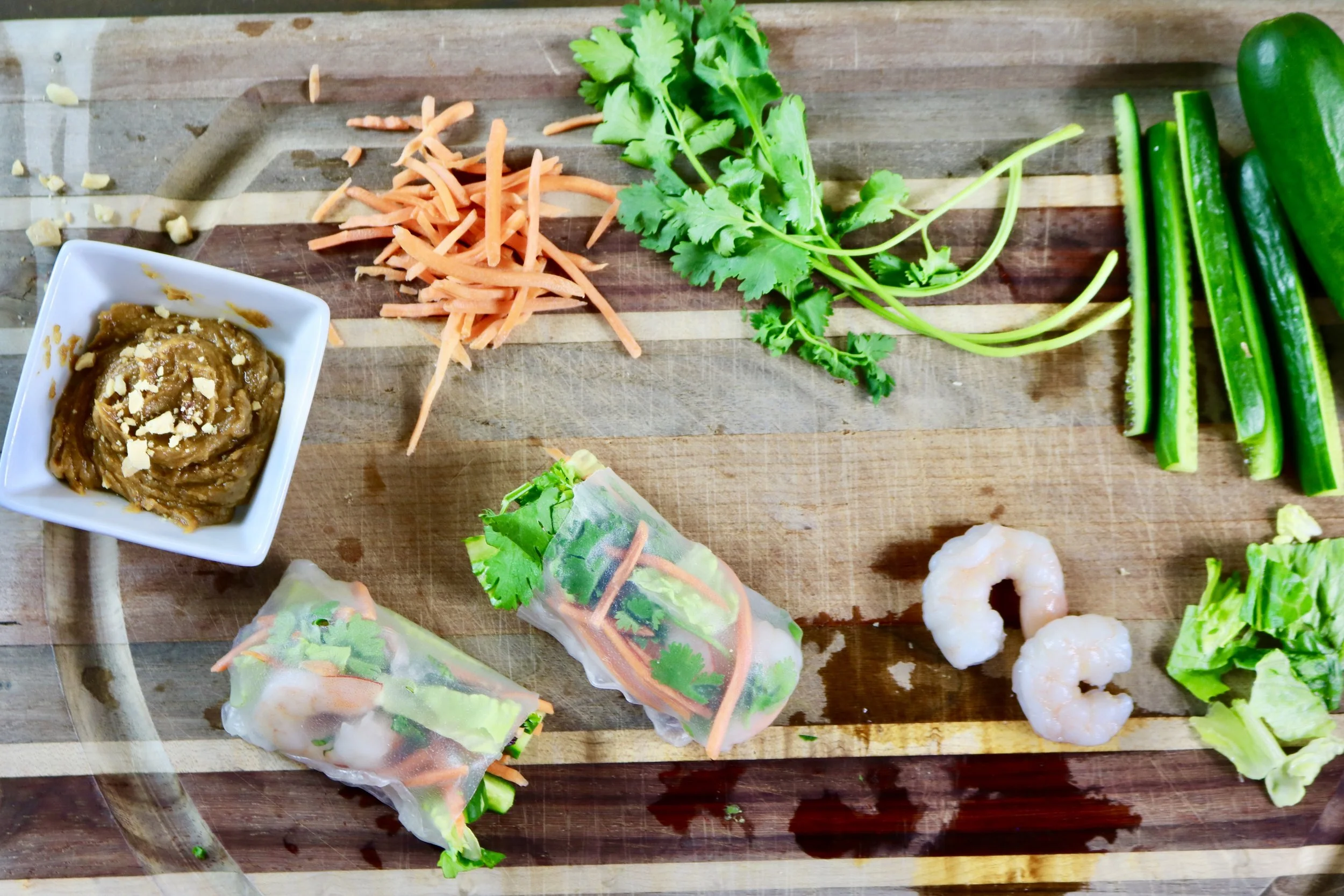 Easy Thai Shrimp Rice Paper Wraps with Peanut Butter Dipping Sauce