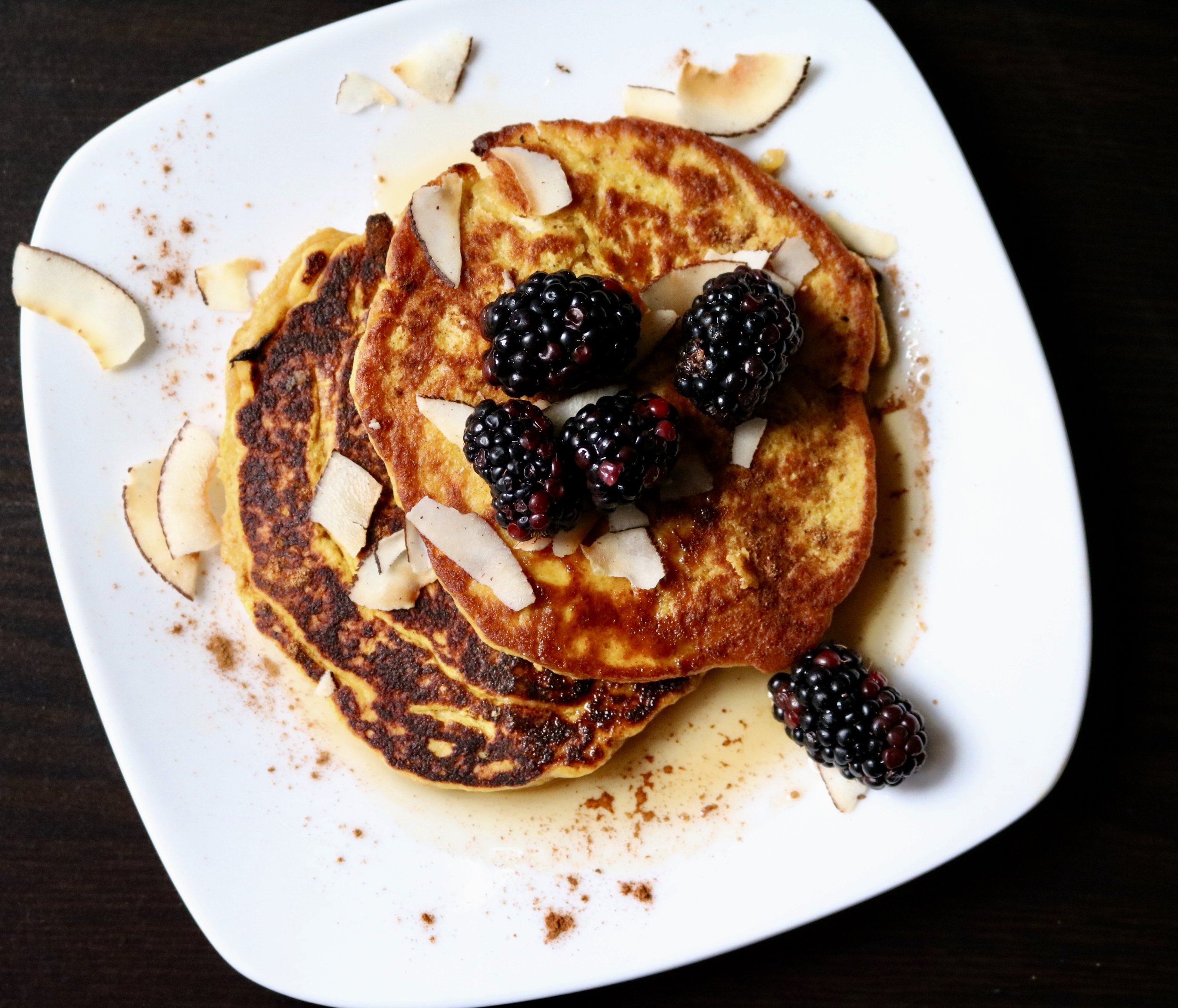 Fluffy Pumpkin Coconut Pancakes