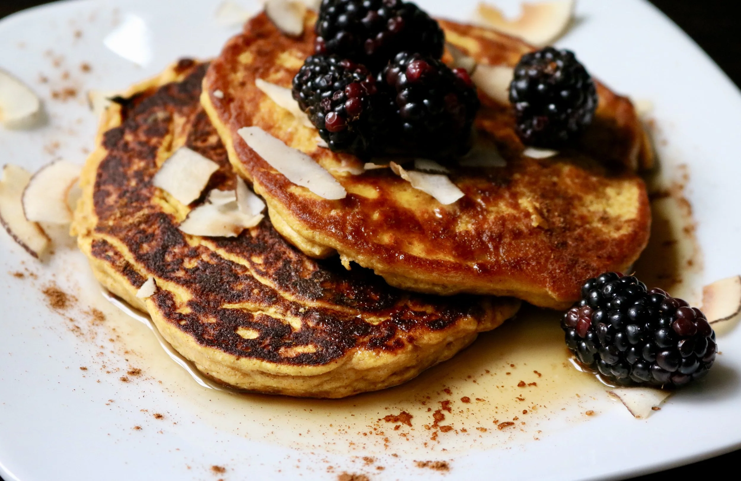 Fluffy Pumpkin Coconut Pancakes