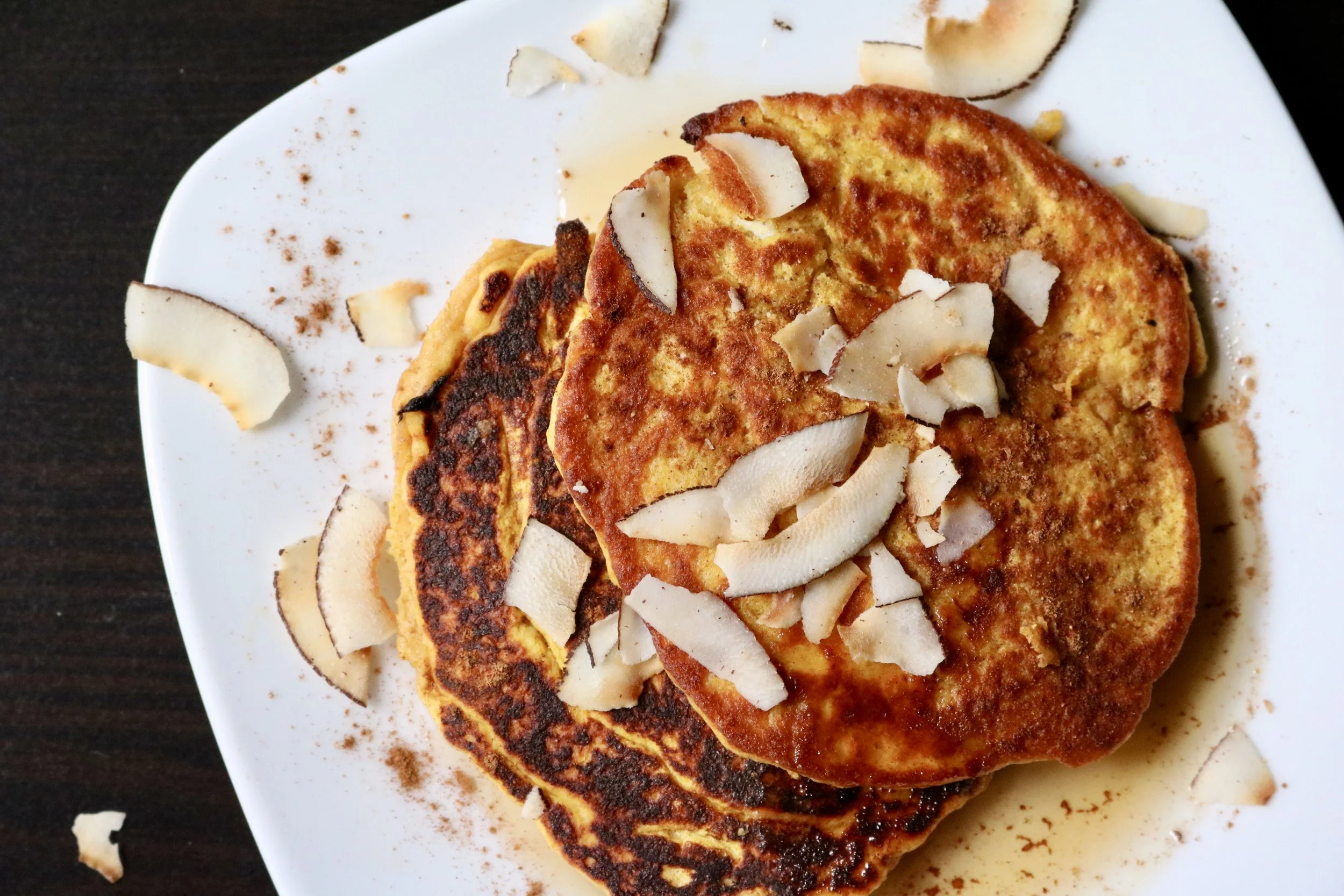 Fluffy Pumpkin Coconut Pancakes