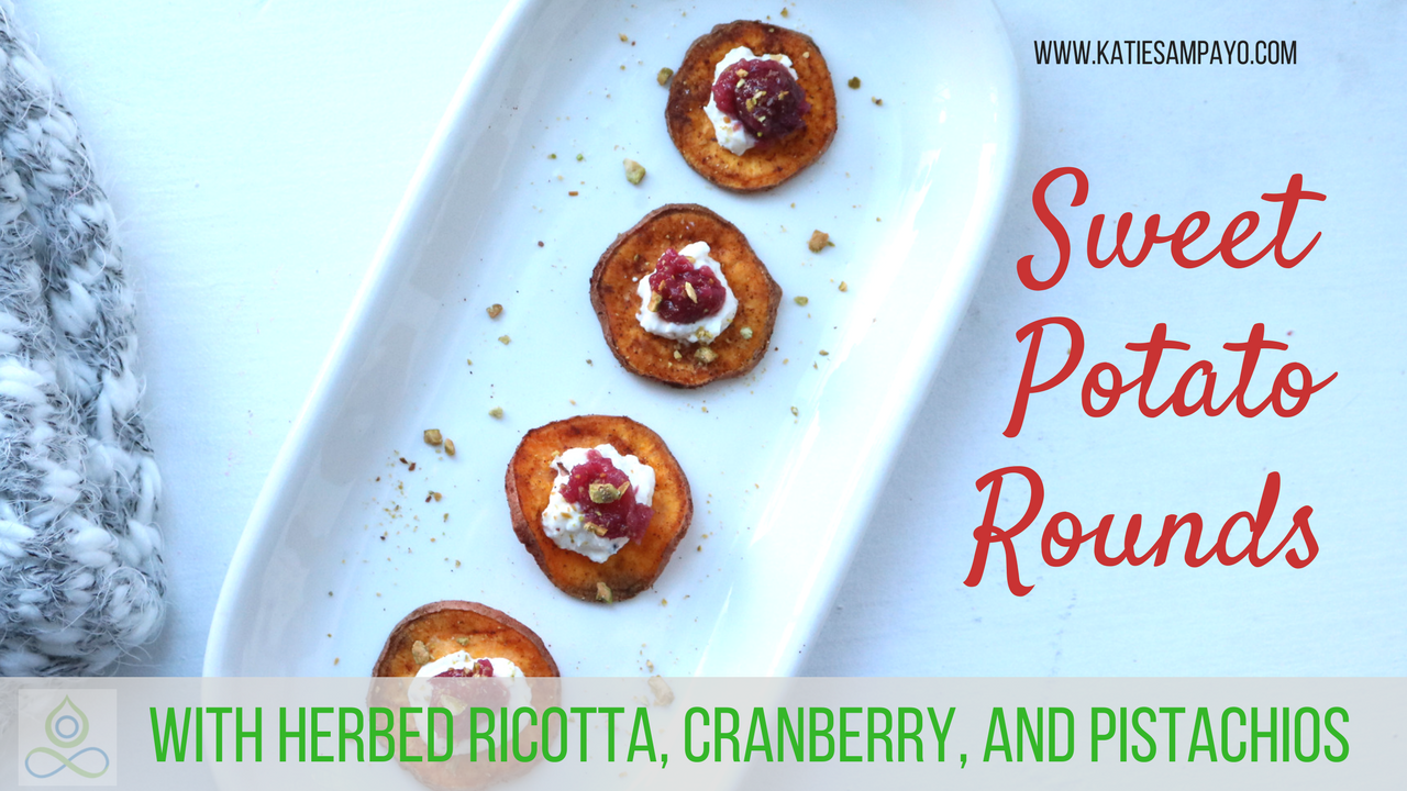 Sweet Potato Rounds with Herbed Ricotta, Cranberry, and Pistachios