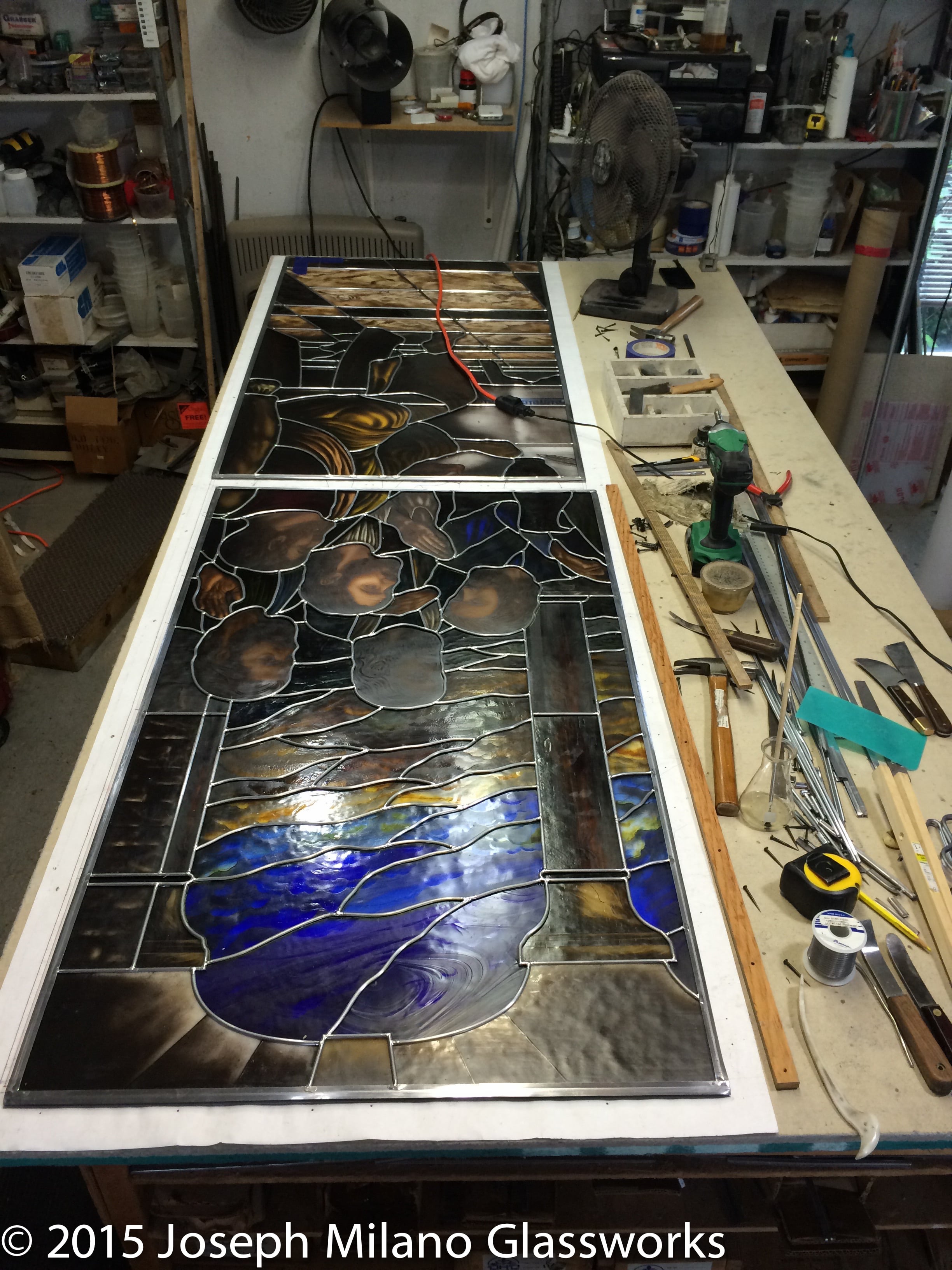 Glazed, soldered and time for a break! One lancet down, two to go.