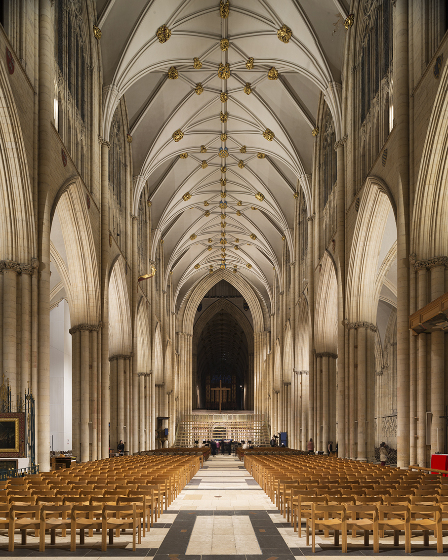 The nave of York Minster, lit by Sutton Vane Associates.