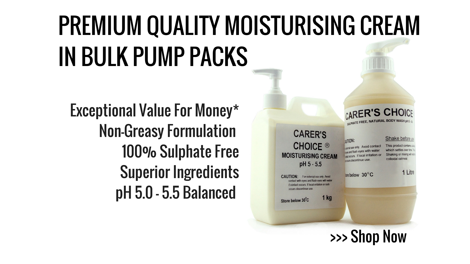 ph 5.0 - 5.5 premium sulphate free body Moisturiser cream in pump pack dispenser