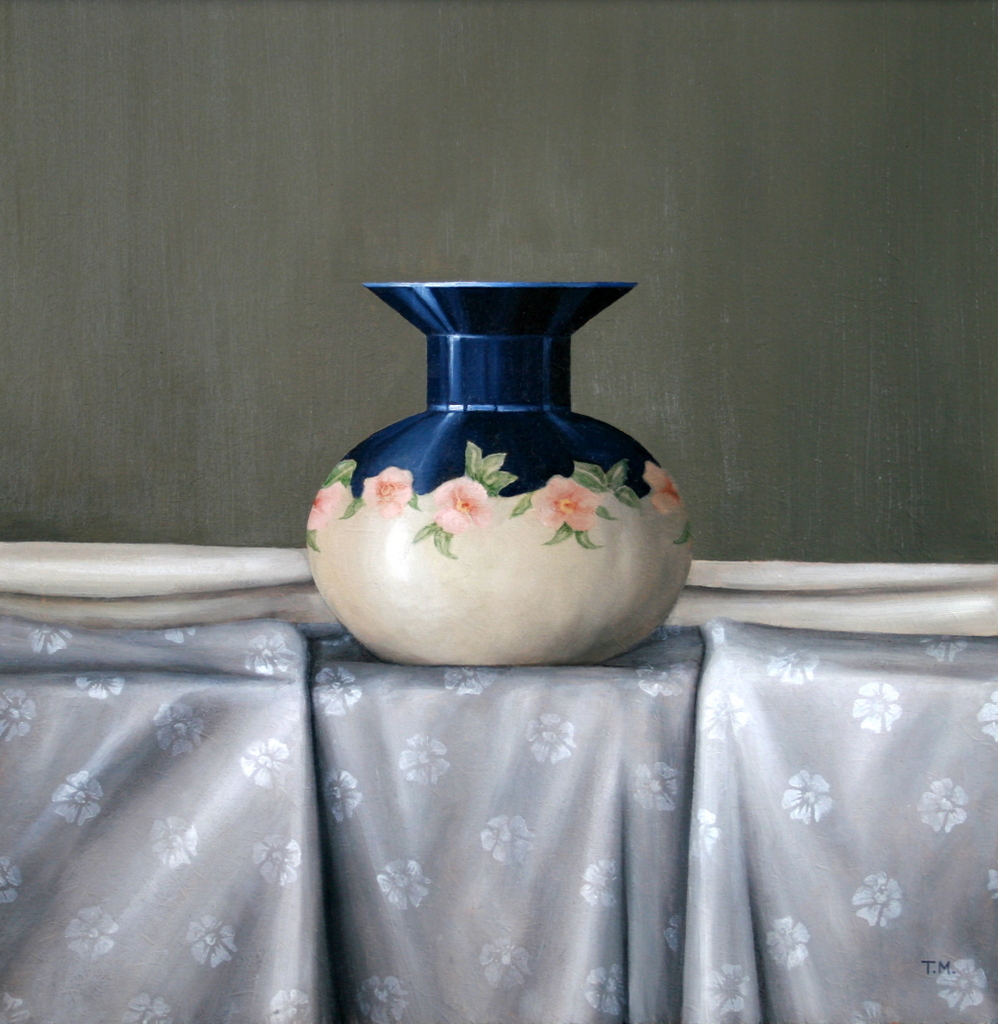 Blue and Cream Vase with Grey Silk 