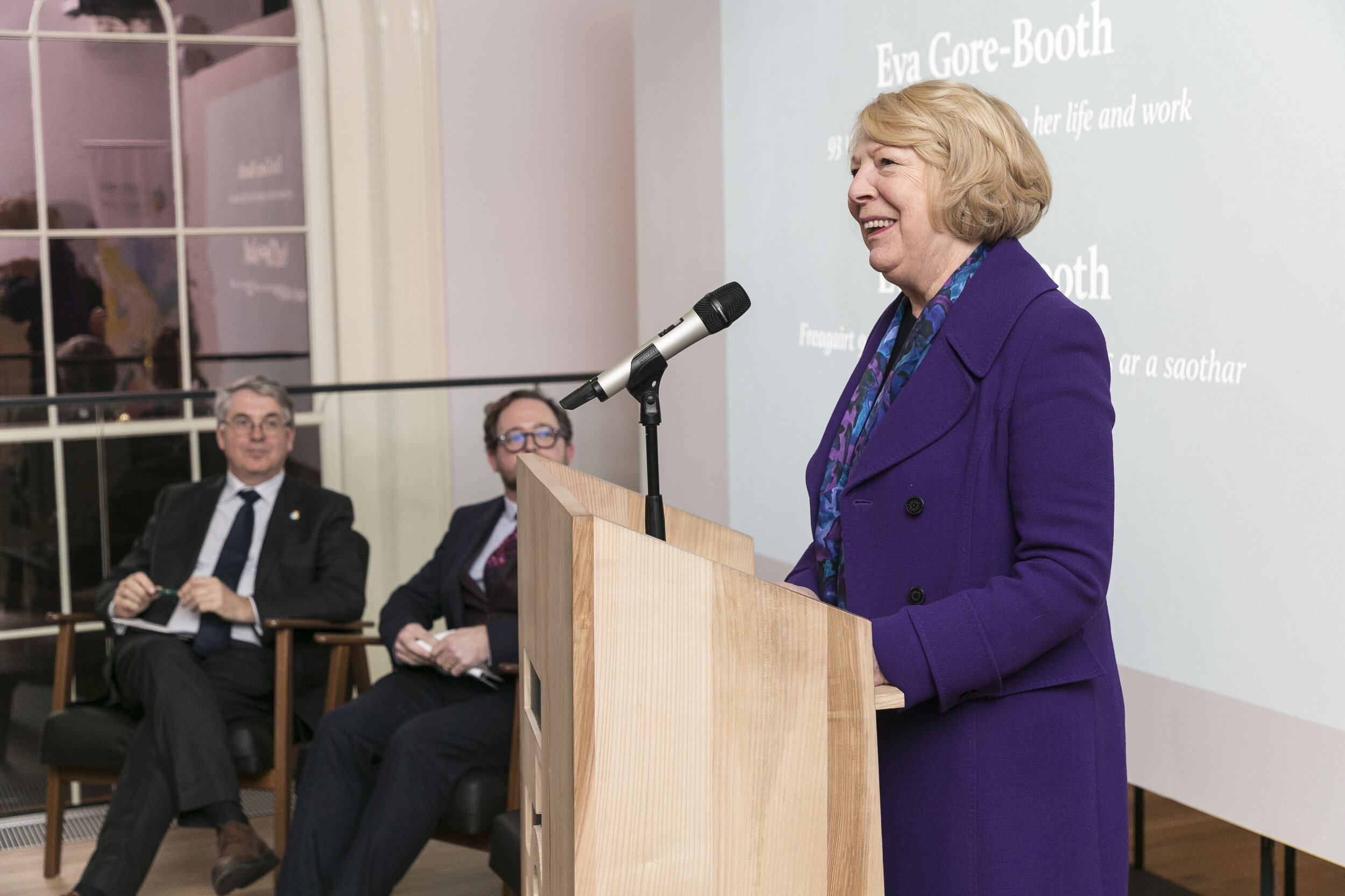  Sabina Higgins gives an inpsiring memorable address on the life and legacy of Eva Gore-Booth.    Hamilton Gallery / MoLi / DFAT - exhibition opening by Sabina Higgins of "Eva Gore-Booth 93 Irish women artists respond to her life and work", part of B
