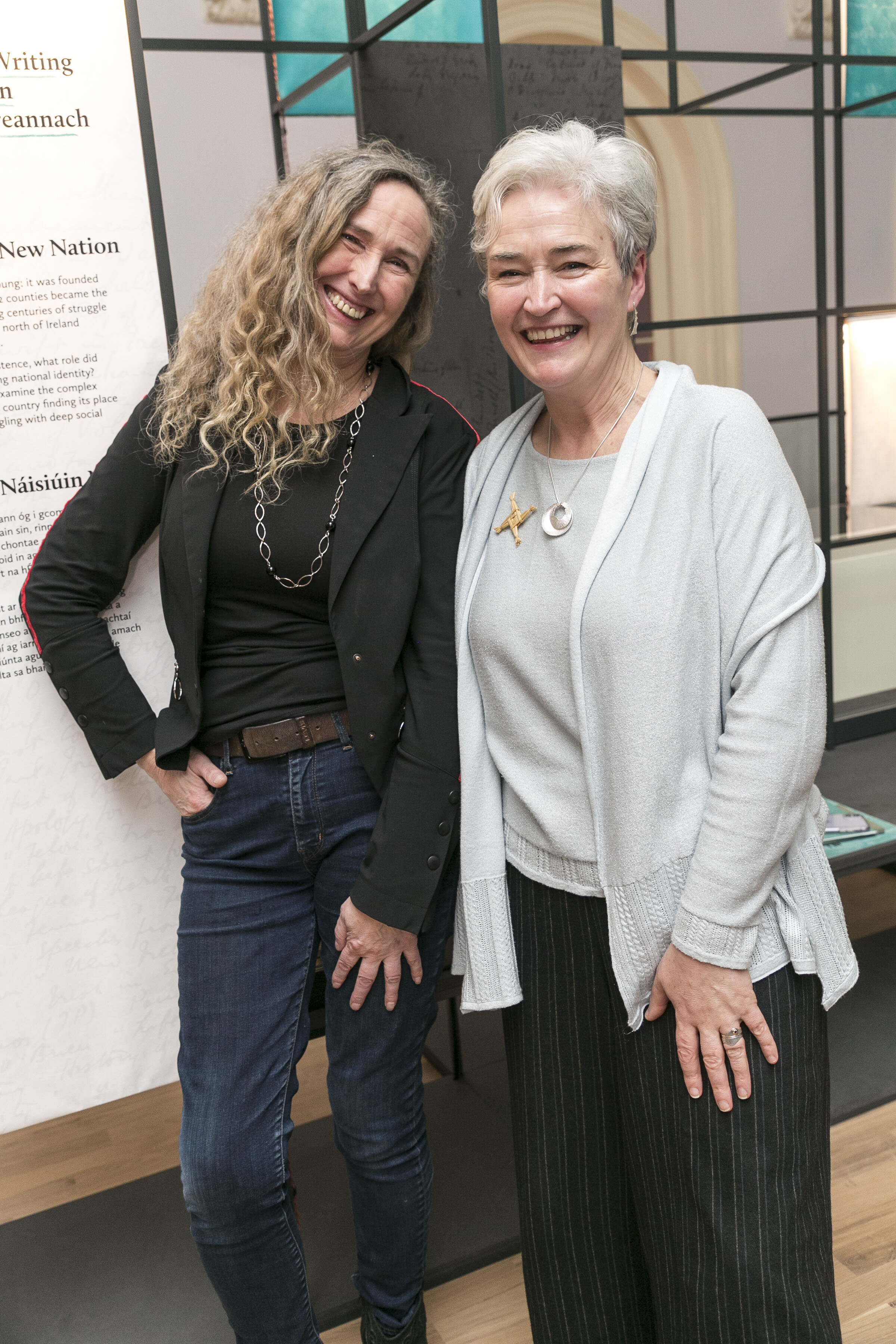  Una Sealy Artist with Martina Hamilton from Hamilton Gallery   Hamilton Gallery / MoLi / DFAT - exhibition opening by Sabina Higgins of "Eva Gore-Booth 93 Irish women artists respond to her life and work", part of Brigids Day Lá Fhéile Bríde, Celebr