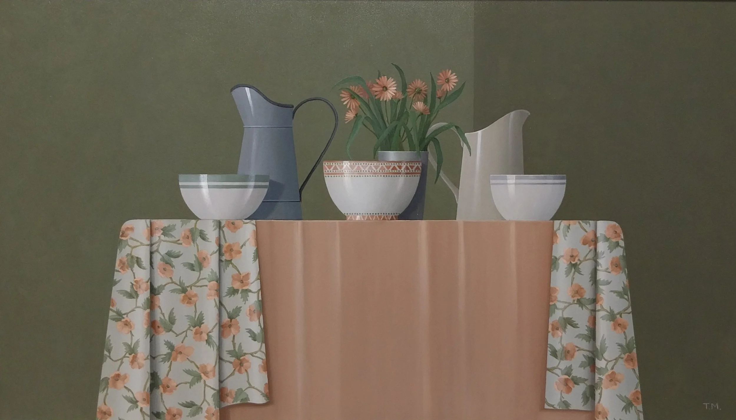 Mooney, Trudie - 'Three Bowls and Floral Fabric'