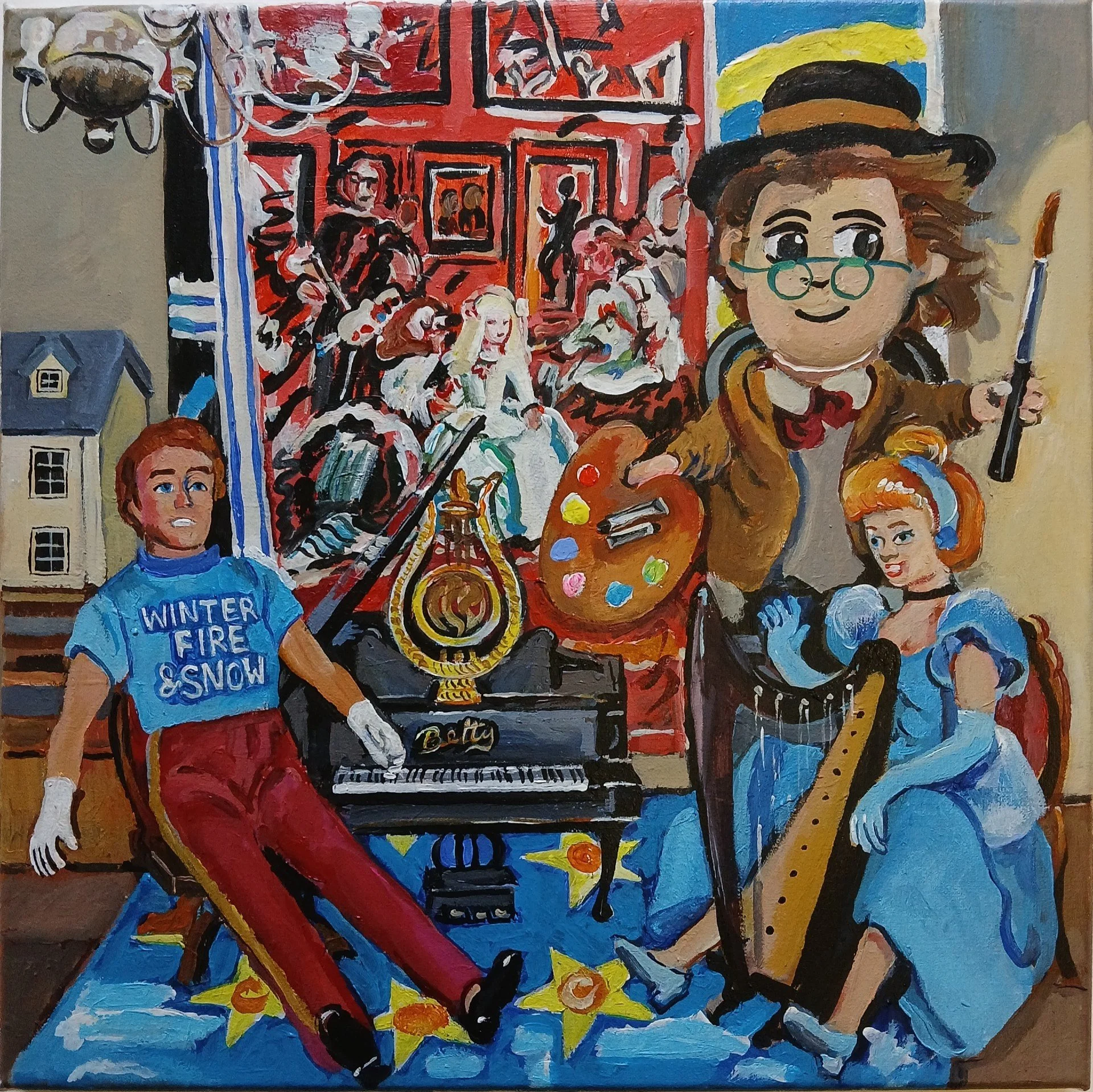 Betty Brown The Music Room in Annamakerrig Dolls house with the European Flag Carpet,